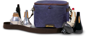 Blue trumpet bag with mutes